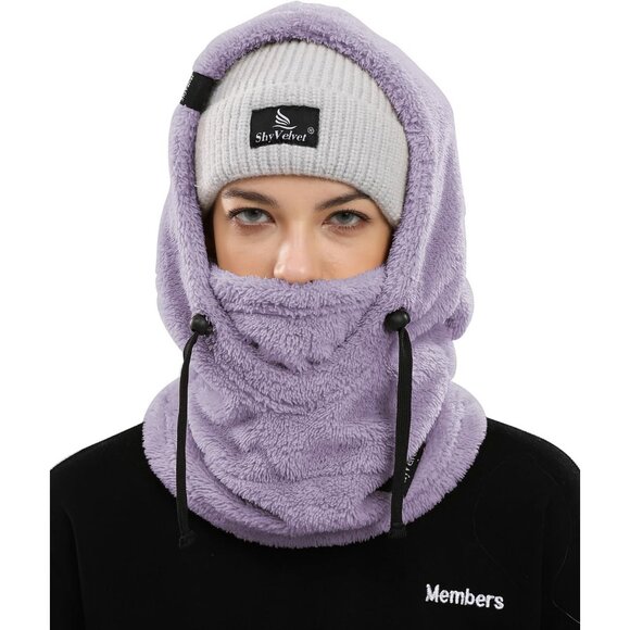 Women's Balaclava Wind-Resistant Winter Face Mask Fleece Ski Mask Hat Cap Purple - Picture 2 of 3